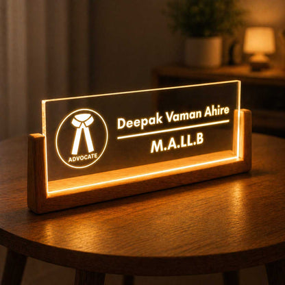 Custom Wooden LED Desk Name Plate – Lawyer Desk Name Plaque