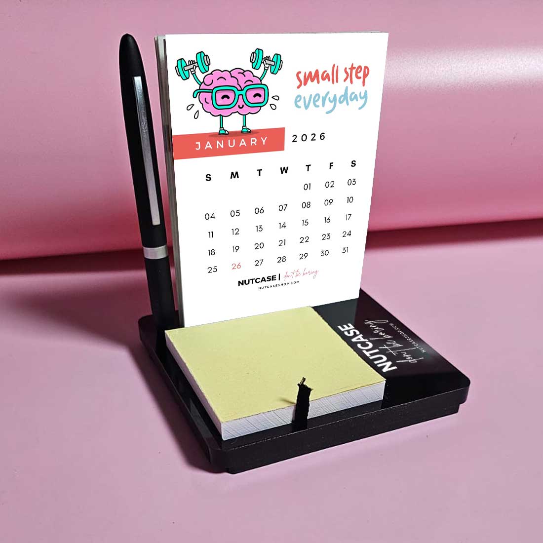 Desk Calendar with Pen Stand (including Pen) and Slot for Post-its (Post Its 1 set Included)
