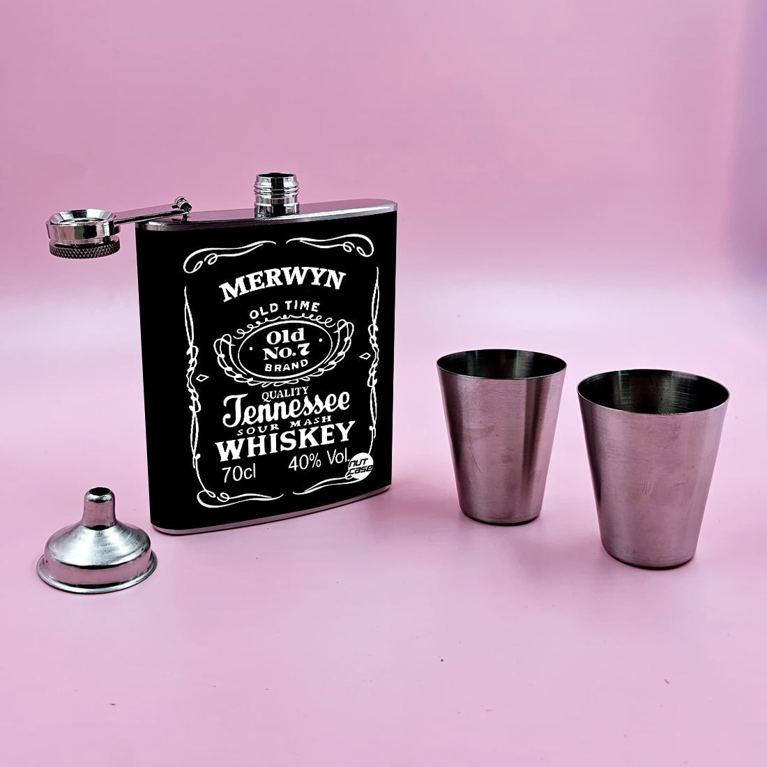 Nutcase Personalized Whiskey Flask with 2 Shot Glasses - Alcohol Flask Premium Gifts Set