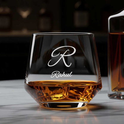 Nutcase Personalized Hexagon Whiskey Glass - Custom Engraved Modern Scotch Glass & Luxury Gift for Men