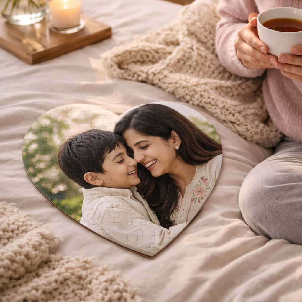 Custom Mother's Day Gift - Personalized Heart Photo Puzzle for Mom