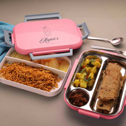 Personalized Lunch Box for Girls and Boys - Stainless Steel Pink Tiffin Box