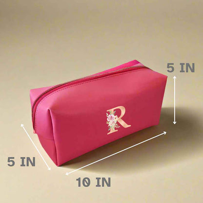 Mother’s Day Gift Box – Travel Combo Set for Mom (Passport Cover, Luggage Tag & Toiletry Bag in Pink PU Leather) - Floral Monogram