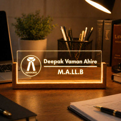 Custom Wooden LED Desk Name Plate – Lawyer Desk Name Plaque