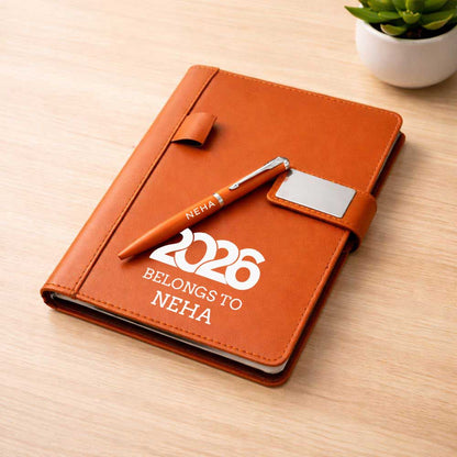 Custom Diary with Matching Engraved Pen | Premium Leatherette Diary with Name Black Gift Box