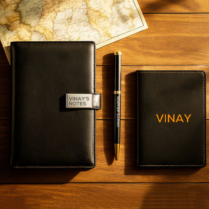 Custom Gift Set with Personalized Diary Pen and Passport Cover Sleeve