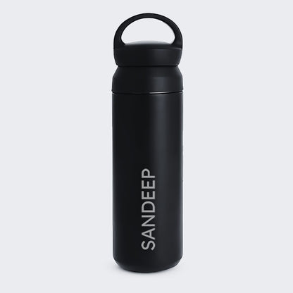 Personalized Insulated Water Bottle - Black Stainless Steel Thermos Bottle 500ml