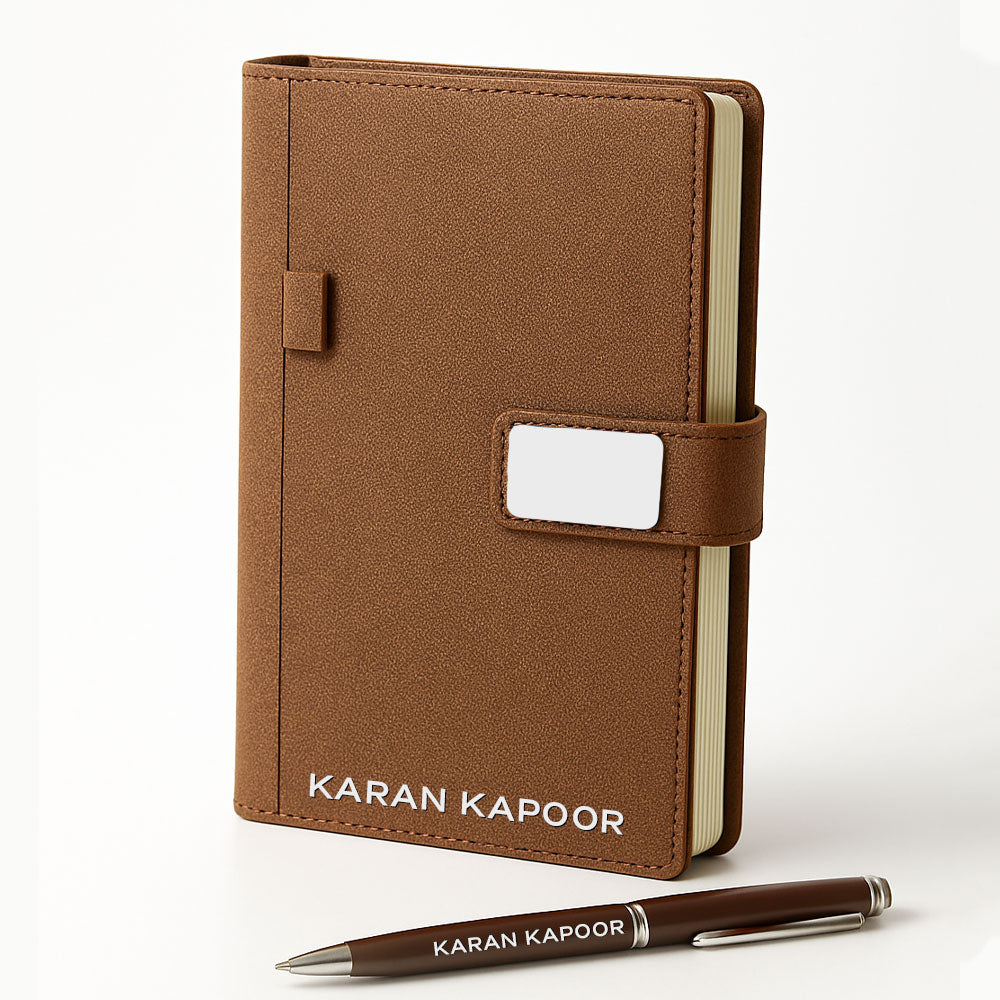 Personalized Diary with Matching Engraved Pen | Customized Leatherette Diary Pen with Name and Premium Black Gift Box