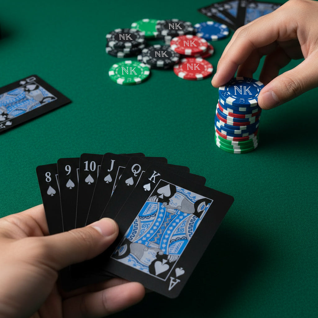 Personalized Playing Cards and Poker Playing 2 Unit Deck of Non-Tearable Playing Cards and 100/200/300 Chips in 5 Color
