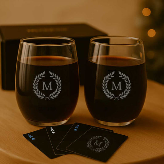 Personalized Diwali Gift Set – Premium Glassware with Custom Playing Cards