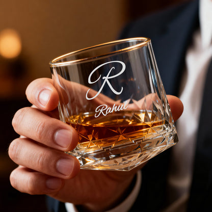 Personalized Premium Whiskey Glass Set of 2 – Engraved Rotating Whisky Glasses, Premium Gift for Men, Birthdays & Barware Lovers