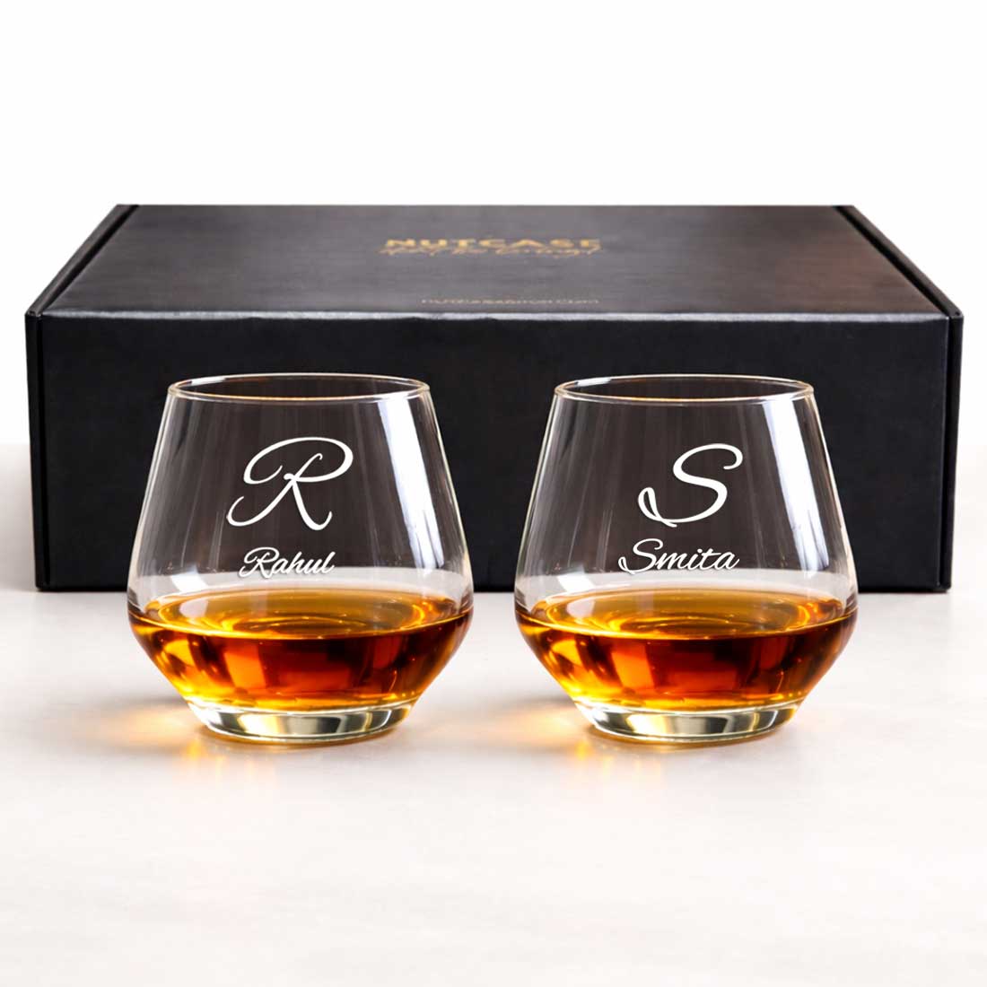 Nutcase Personalized Hexagon Whiskey Glass - Custom Engraved Modern Scotch Glass & Luxury Gift for Men
