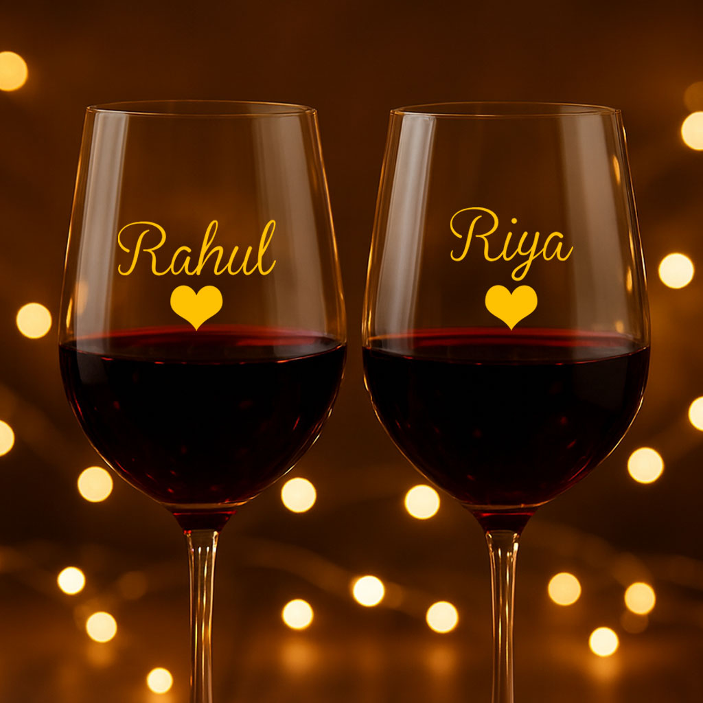 Personalized Wine Glasses Gift Set Of 2 Anniversary Gifts for Couples - Add Name