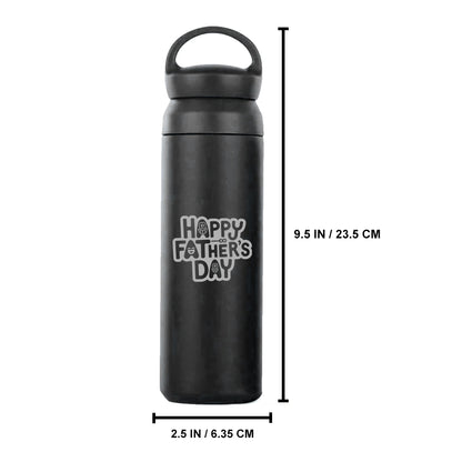 Father’s Day Gift Insulated Water Bottle – 500ml Black Stainless Steel Bottle with Handle