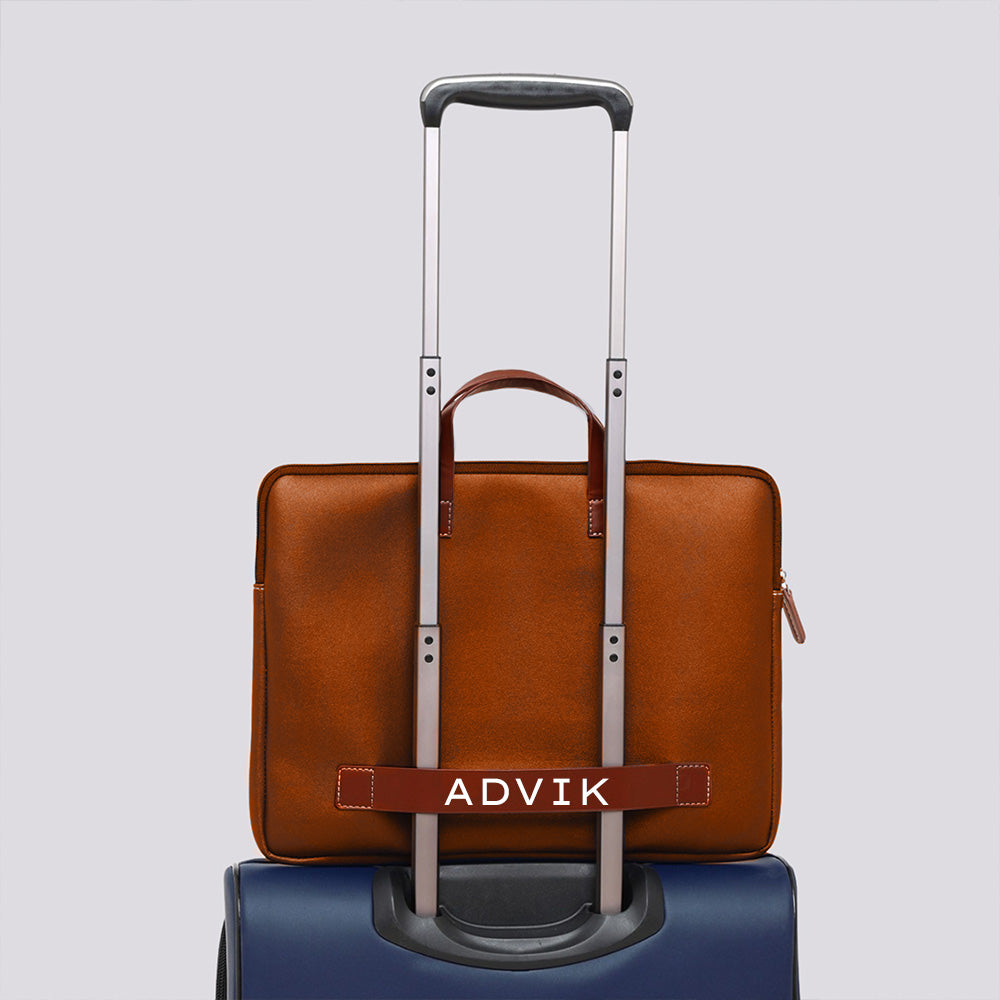 Custom Men’s Laptop Bag – Premium Brown Synthetic Leather Sleeve with Padded Compartment, Dual Handles & Zipper Closure | Fits Up to 15-inch Laptops