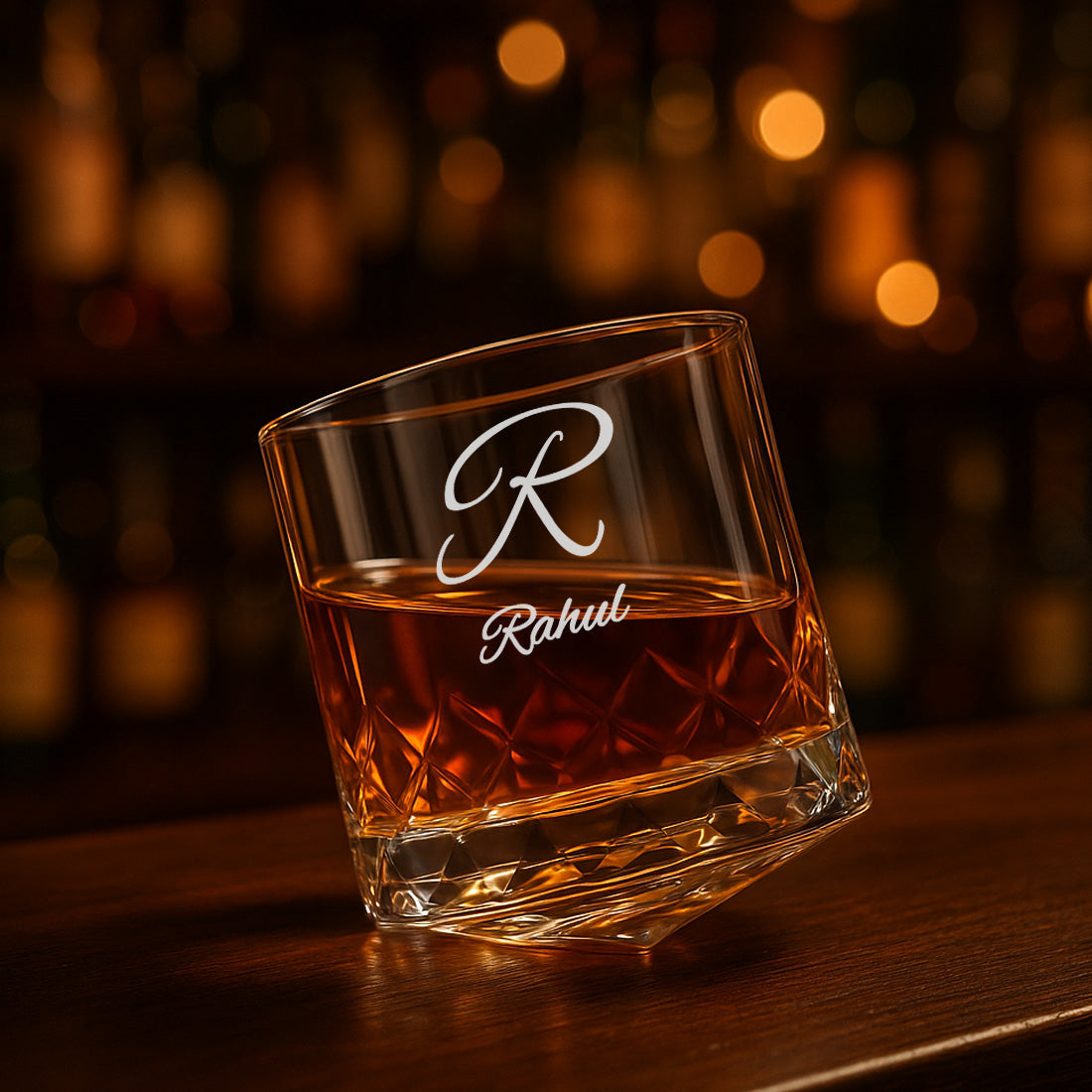 Personalized Premium Whiskey Glass Set of 2 – Engraved Rotating Whisky Glasses, Premium Gift for Men, Birthdays & Barware Lovers