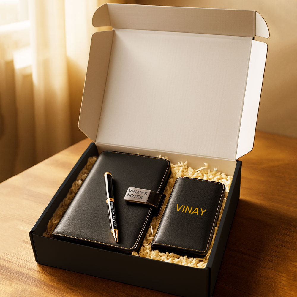 Custom Gift Set with Personalized Diary Pen and Passport Cover Sleeve