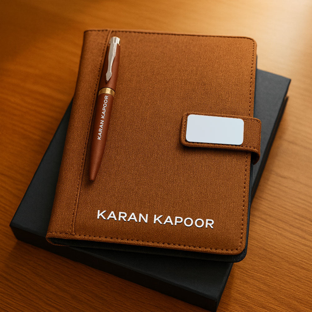 Personalized Diary with Matching Engraved Pen | Customized Leatherette Diary Pen with Name and Premium Black Gift Box