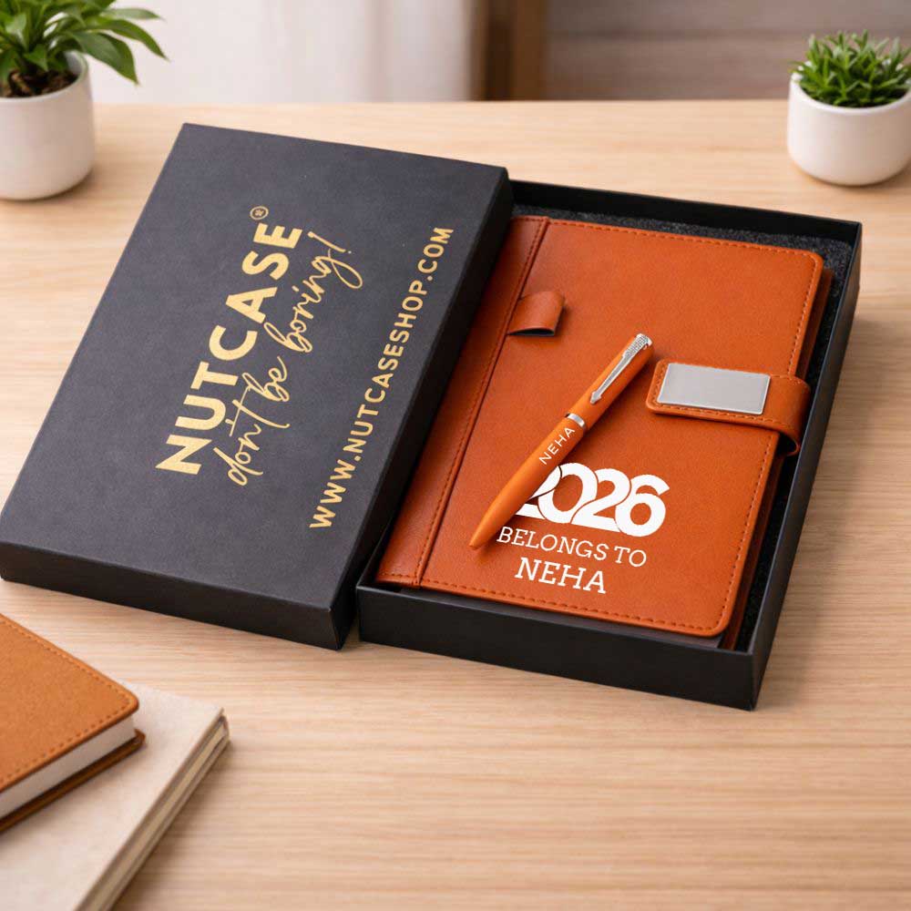 Custom Diary with Matching Engraved Pen | Premium Leatherette Diary with Name Black Gift Box