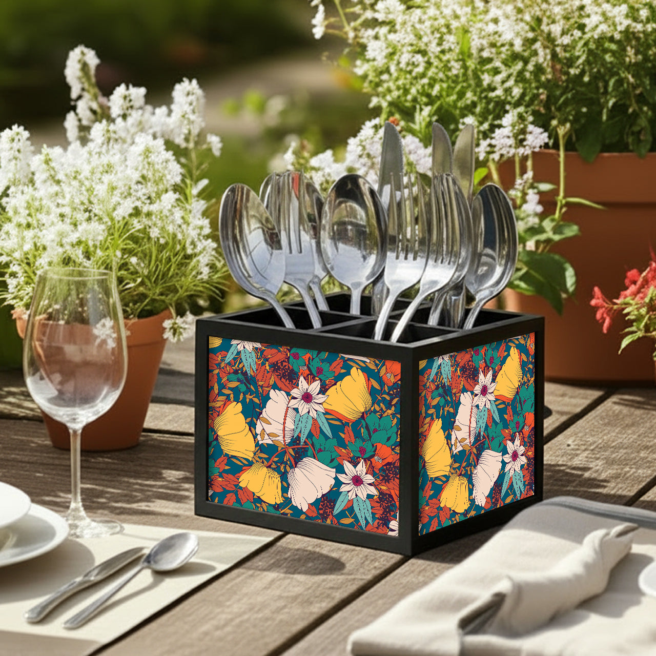 Cutlery Stand Spoon Holder Organizer for Dining Table - Autumn Leaves