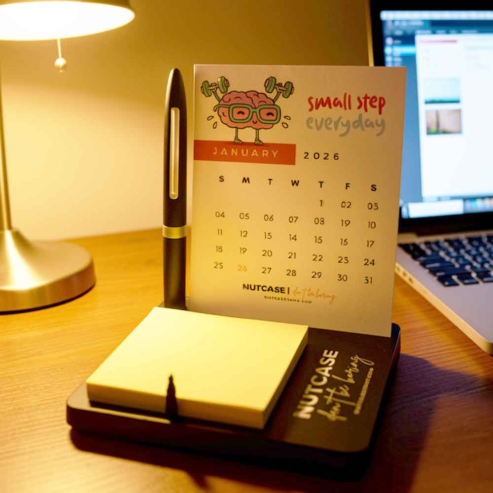 Desk Calendar with Pen Stand (including Pen) and Slot for Post-its (Post Its 1 set Included)
