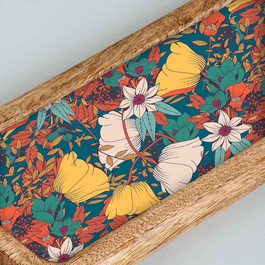 Stylish Serving platters for Snacks | Mango Wooden Bat Platter Rectangular Tray with Handle - Birds