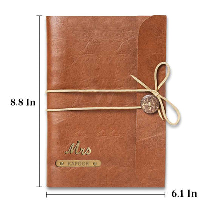 Customized Diary with Name and Charms  Premium PU Leather Diaries and Brown Pen