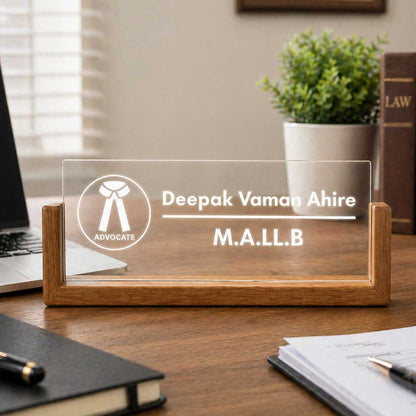 Custom Wooden LED Desk Name Plate – Lawyer Desk Name Plaque