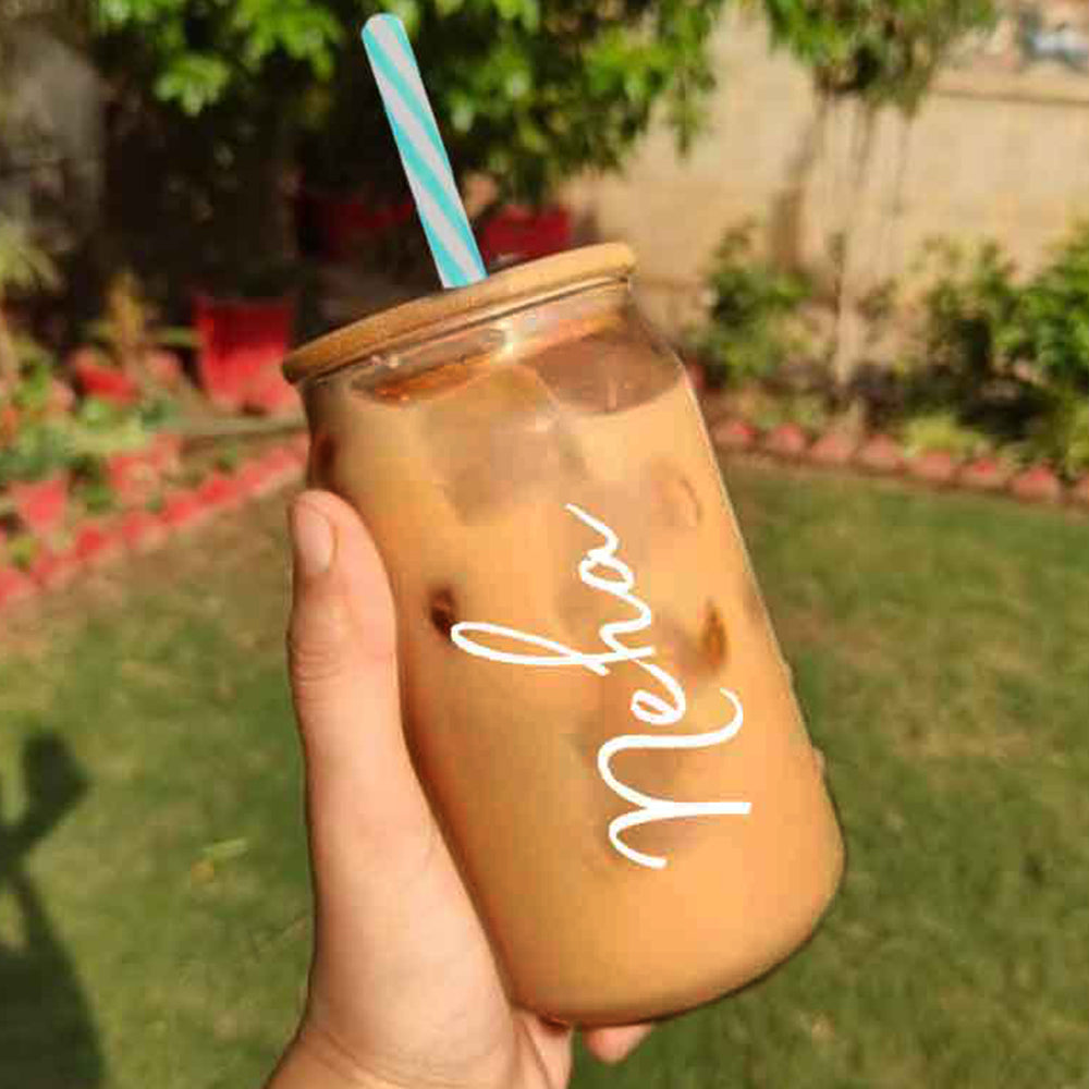 Nutcase Customized Can Shaped Glasses with Bamboo Lid and Straw