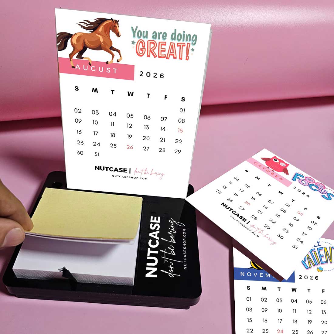 Desk Calendar with Pen Stand (including Pen) and Slot for Post-its (Post Its 1 set Included)