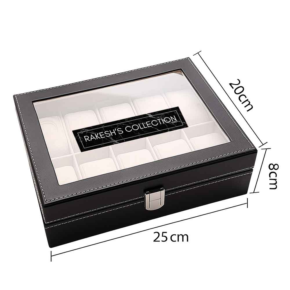 Customized Wrist Watch Case with 10 Slot Faux Leather Watch Organizer Box with Glass Lid