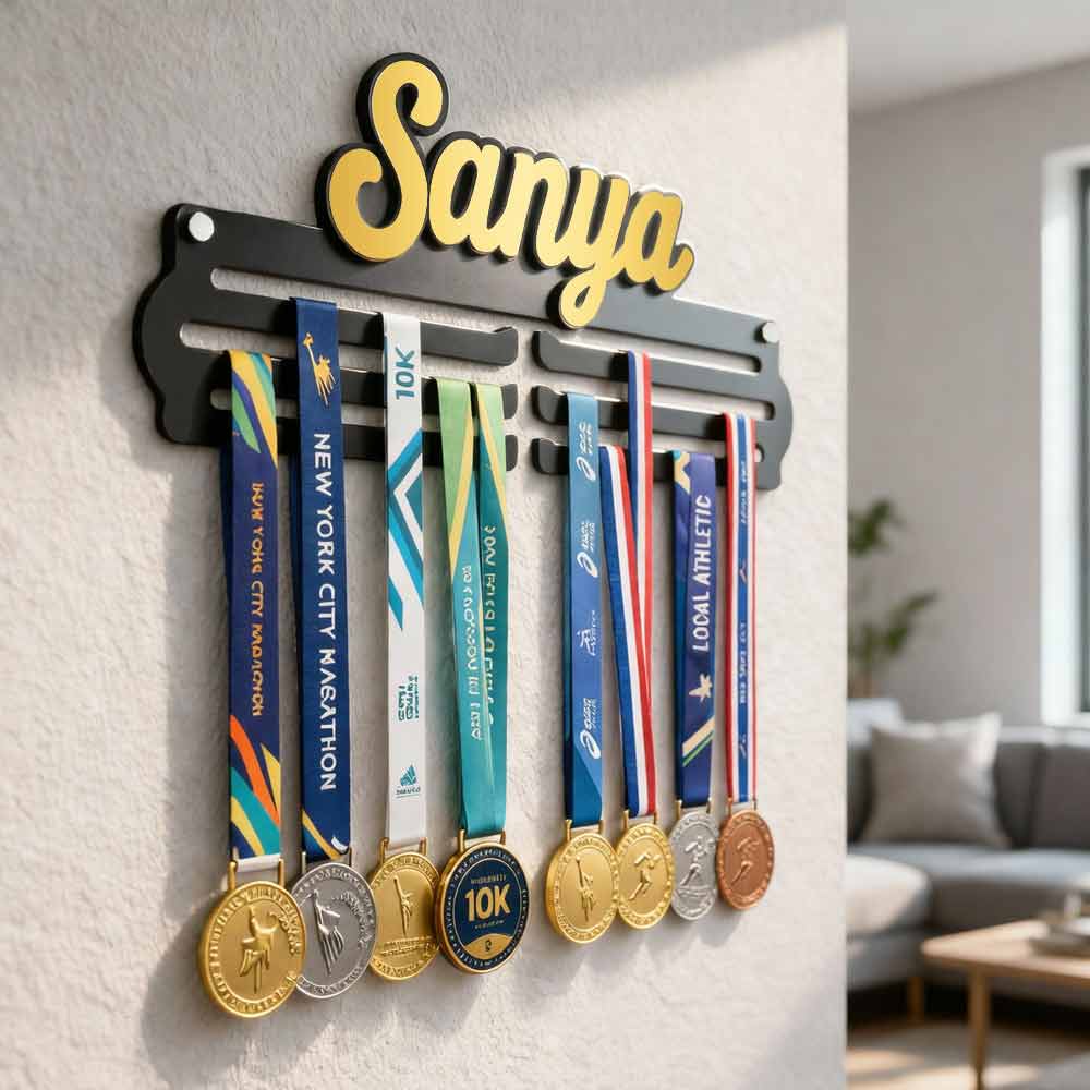 Personalized Medal Hanger with Name for Wall – Premium Medal Display Holder