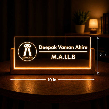 Custom Wooden LED Desk Name Plate – Lawyer Desk Name Plaque