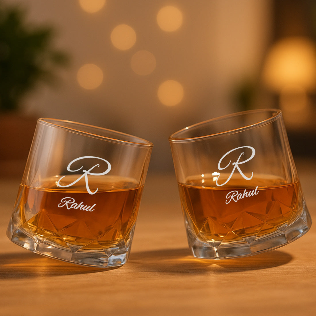 Personalized Premium Whiskey Glass Set of 2 – Engraved Rotating Whisky Glasses, Premium Gift for Men, Birthdays & Barware Lovers