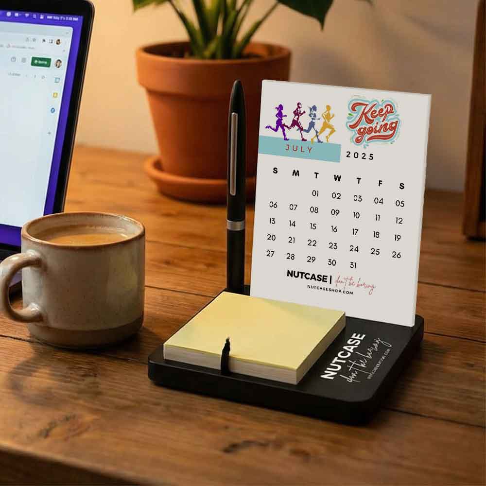 Desk Calendar with Pen Stand (including Pen) and Slot for Post-its (Post Its 1 set Included)
