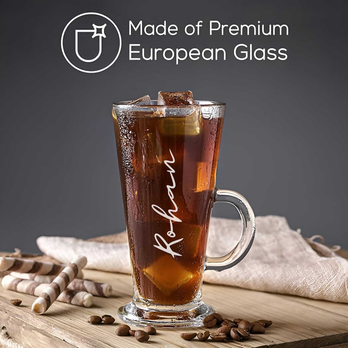 Custom Coffee Mugs Large Colombian Glasses 270 Ml, Tall Cups with Handle for Milkshake, Iced Coffee, Latte, Cappuccino, Hot Chocolate, Set of 2