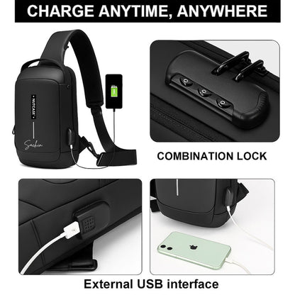 Anti-Theft Sling Bag for Men | Customized Crossbody Side Bag Waterproof Backpack with Built-in Lock & USB Charging Port