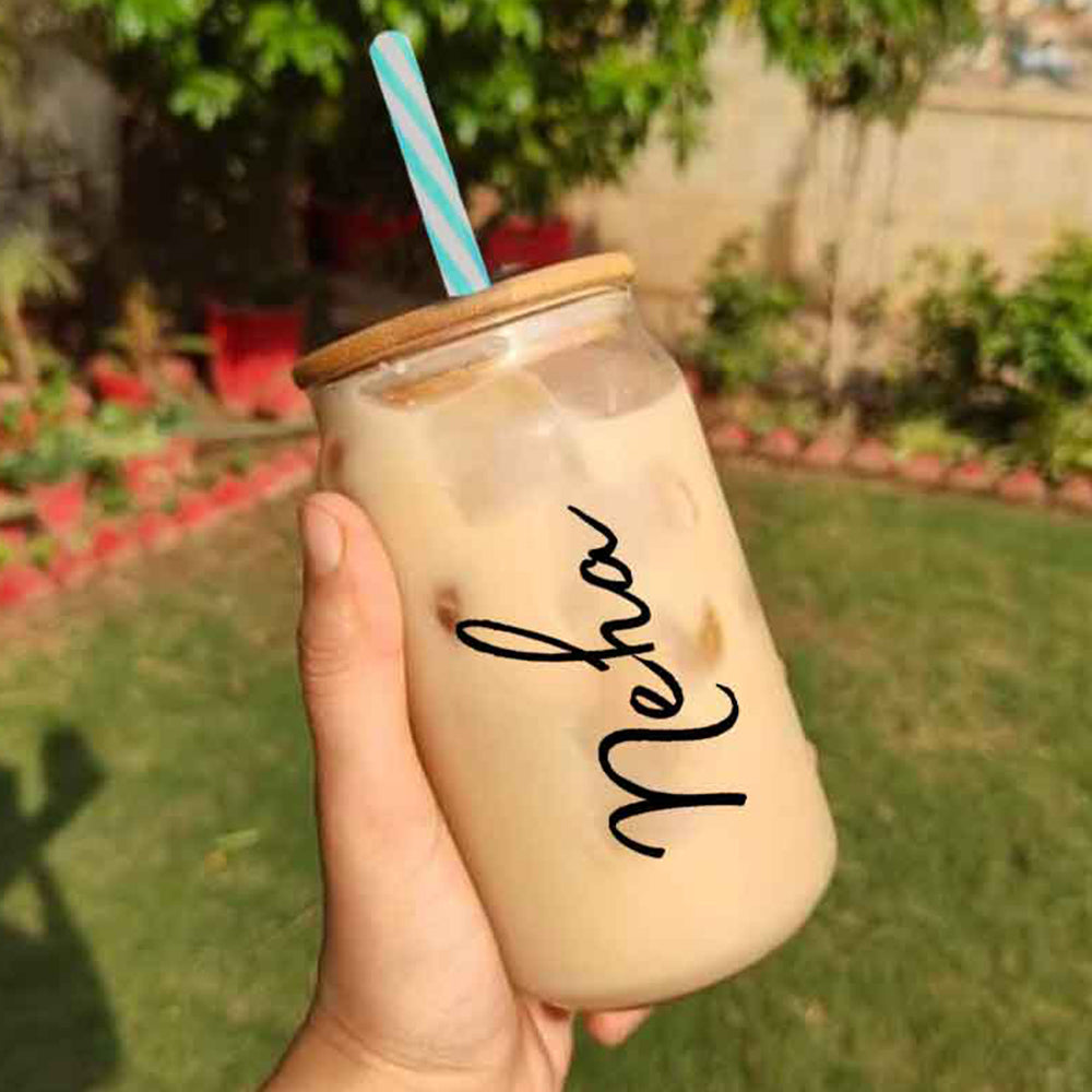 Nutcase Customized Can Shaped Glasses with Bamboo Lid and Straw