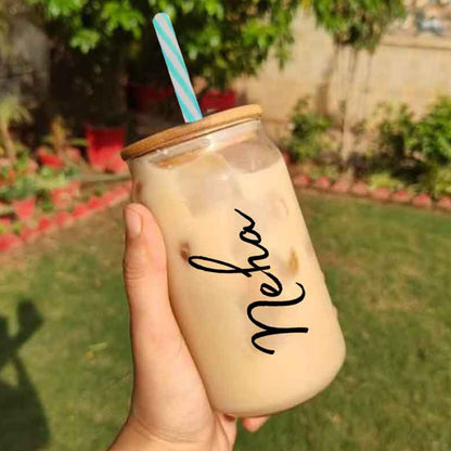 Nutcase Customized Can Shaped Glasses with Bamboo Lid and Straw