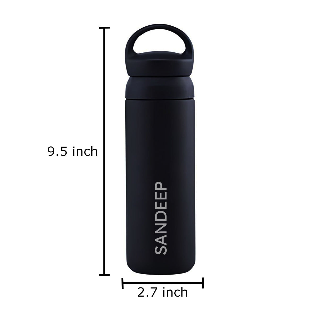 Personalized Insulated Water Bottle - Black Stainless Steel Thermos Bottle 500ml