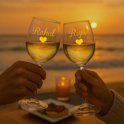 Personalized Wine Glasses Gift Set Of 2 Anniversary Gifts for Couples - Add Name