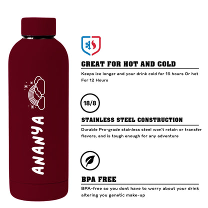 Personalized Stainless Steel Water Bottle for Kids with Rainbow Design – 500ml Double Insulated, Leakproof, BPA-Free Thermos for School, Travel & Home