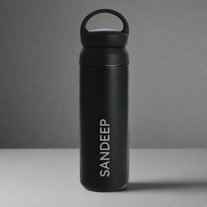 Personalized Insulated Water Bottle - Black Stainless Steel Thermos Bottle 500ml