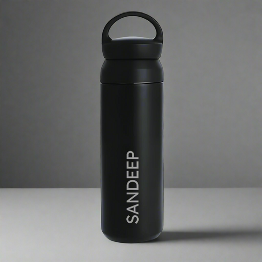 Personalized Insulated Water Bottle - Black Stainless Steel Thermos Bottle 500ml