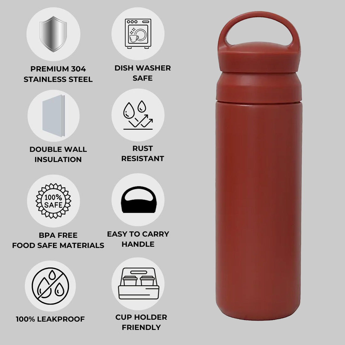 Personalized Stainless Steel Drink Bottle - Insulated Black Water Bottle 500ml