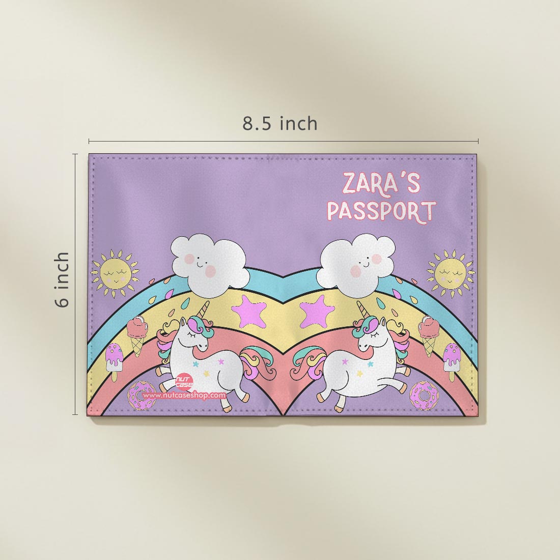 Personalised Passport Cover Baggage Tag Set - Unicorn and Rainbow