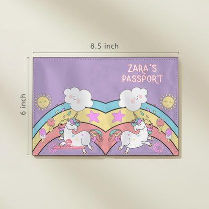 Personalised Passport Cover Baggage Tag Set - Unicorn and Rainbow
