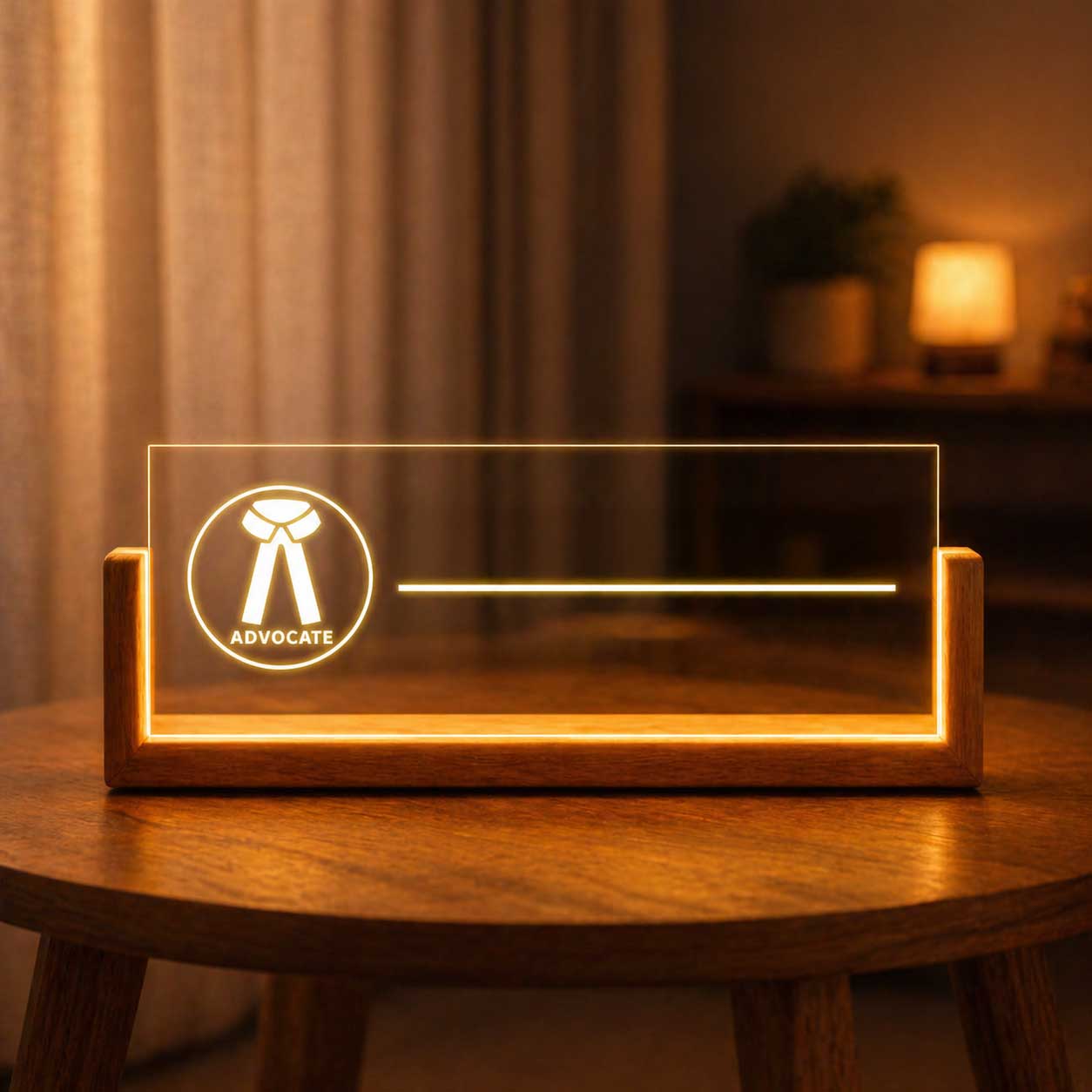 Custom Wooden LED Desk Name Plate – Lawyer Desk Name Plaque