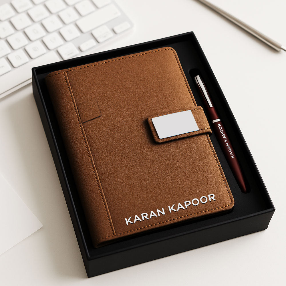 Personalized Diary with Matching Engraved Pen | Customized Leatherette Diary Pen with Name and Premium Black Gift Box