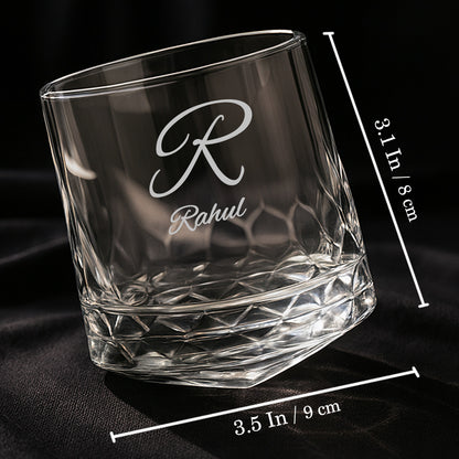Personalized Premium Whiskey Glass Set of 2 – Engraved Rotating Whisky Glasses, Premium Gift for Men, Birthdays & Barware Lovers